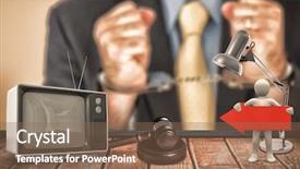  Presentation with handcuffed - Theme with closeup of businessman with handcuffed background and a violet colored foreground