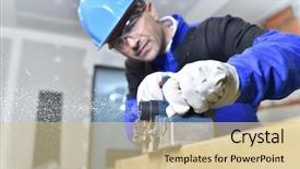  Presentation with carpenter - Beautiful presentation theme featuring closeup of carpenter cutting wood backdrop and a lemonade colored foreground