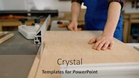  Presentation with carpenter - Presentation having closeup-of-carpenter-cutting-wooden background and a coral colored foreground
