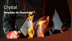  Presentation with cooking fire - Theme having closeup-of-chef-holding-cleaver background and a wine colored foreground