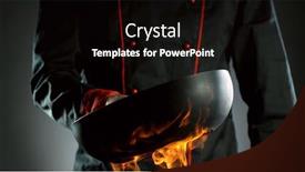  Presentation with cooking fire - Presentation consisting of closeup-of-chef-holding-empty background and a black colored foreground