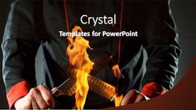  Presentation with cooking fire - Slide set enhanced with closeup-of-chef-holding-knives background and a wine colored foreground