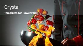  Presentation with food preparation - PPT layouts enhanced with closeup-of-chef-throwing-chilli background and a gray colored foreground