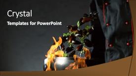  Presentation with food preparation - PPT theme consisting of closeup-of-chef-throwing-mussels background and a dark gray colored foreground