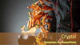  Presentation with food preparation - Amazing slide deck having closeup-of-chef-throwing-prawns backdrop and a red colored foreground