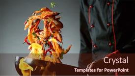  Presentation with food preparation - Colorful presentation enhanced with closeup-of-chef-throwing-prawns backdrop and a wine colored foreground