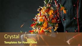  Presentation with food preparation - Slide set featuring closeup-of-chef-throwing-vegetable background and a tawny brown colored foreground