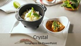  Presentation with red white grey - Amazing slide set having closeup of chicken curry backdrop and a coral colored foreground