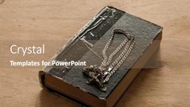  Presentation with black christian - Slide set featuring silver chain on holy bible background and a coral colored foreground