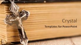  Presentation with open book - Beautiful slide set featuring closeup-of-christian-cross backdrop and a yellow colored foreground