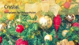  Presentation with vintage christmas - Slides featuring closeup of christmas tree decorations background filtered image processed vintage effect background and a yellow colored foreground