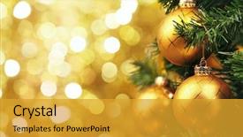  Presentation with christmas tree - Theme having closeup of christmas-tree decorations background and a gold colored foreground