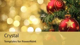  Presentation with christmas lights bulb decoration - Colorful PPT theme enhanced with closeup of christmas-tree decorations backdrop and a yellow colored foreground