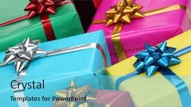  Presentation with gift - PPT layouts having closeup of colorful gifts boxes background and a light blue colored foreground