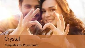  Presentation with shape heart - PPT theme featuring closeup of couple making heart background and a red colored foreground