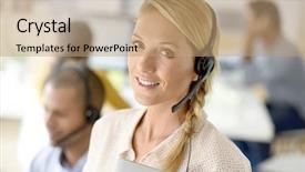  Presentation with customer service - Cool new PPT layouts with closeup of customer service manager backdrop and a  colored foreground