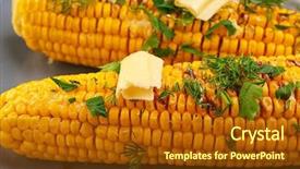  Presentation with corn cobs - Theme featuring closeup of delicious grilled corn cobs on grey plate background and a tawny brown colored foreground
