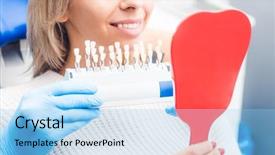  Presentation with teeth - Presentation consisting of closeup of dentist holding chosen background and a light blue colored foreground