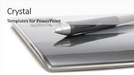  Presentation with pen and a book - Cool new presentation design with closeup of digitizer with pen backdrop and a  colored foreground