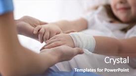  Presentation with holding hands - Presentation design featuring closeup of doctor holding girl' background and a coral colored foreground
