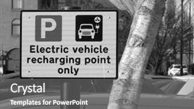  Presentation with electric vehicle - Colorful presentation enhanced with closeup of electric vehicle recharging backdrop and a gray colored foreground