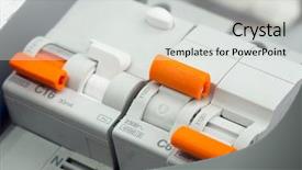  Presentation with electrical transformers - Slide deck having closeup of electrical supplies background and a light gray colored foreground