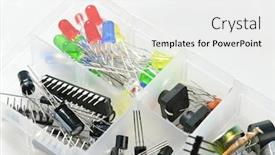  Presentation with digital circuits - Cool new slide deck with closeup of electronic component unit part radio equipment and digital microchip - diy kit for learning training and development of electric circuits backdrop and a white colored foreground