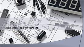  Presentation with digital circuits - Amazing presentation theme having closeup of electronic component unit part radio equipment and digital microchip - diy kit for learning training and development of electric circuits backdrop and a light gray colored foreground