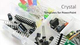  Presentation with digital circuits - Colorful slide deck enhanced with radio equipment and digital microchip backdrop and a white colored foreground