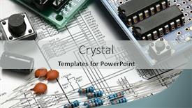  Presentation with electric circuit - Slide set consisting of electronic components printed circuit background and a light gray colored foreground