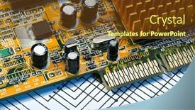  Presentation with printed circuit board - Slide deck having closeup of electronic components printed circuit board unit part circuit diagram computer equipment and digital microchip - diy kit for learning training and development of electric circuits background and a tawny brown colored foreground