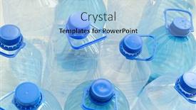  Presentation with drinking water - Beautiful slide deck featuring closeup of empty plastic drinking water bottles backdrop and a light blue colored foreground