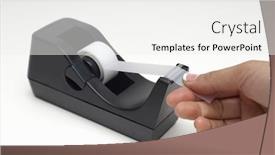  Presentation with female - Slide set having closeup-of-female-hand-cutting background and a white colored foreground