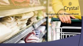  Presentation with supermarket trolley - Slide set consisting of closeup of female shopper with trolley at supermarket background and a yellow colored foreground