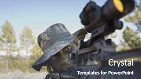  Presentation with female l leader - PPT theme having closeup of female soldier aiming background and a dark gray colored foreground