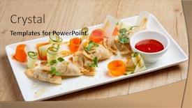  Presentation with spring - Slides enhanced with closeup-of-fried-spring-rolls background and a coral colored foreground