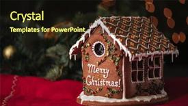  Presentation with gingerbread house - Audience pleasing PPT theme consisting of closeup of gingerbread house decorated backdrop and a wine colored foreground