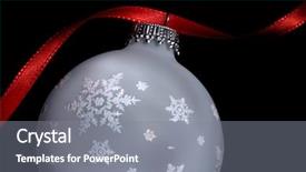  Presentation with shimmering - Beautiful PPT theme featuring closeup of glass christmas ornament with snowflake design and red ribbon shimmering in low light backdrop and a gray colored foreground