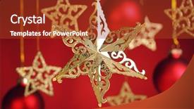  Presentation with gold star - Presentation enhanced with closeup of gold star and christms bauble on red background background and a tawny brown colored foreground