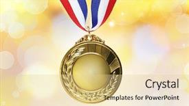  Presentation with medal - Presentation theme with closeup of golden medal background and a blonde colored foreground