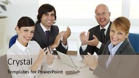  Presentation with business group meeting - Amazing slides having closeup of group of business backdrop and a coral colored foreground