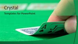  Presentation with blackjack - PPT layouts enhanced with closeup of hand opening blackjack background and a ocean colored foreground