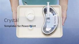  Presentation with syringe - Amazing presentation design having closeup of hands holding tray with syringe and medication backdrop and a light blue colored foreground