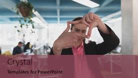  Presentation with woman hands open - Theme enhanced with closeup-of-hands-smiling-business background and a violet colored foreground