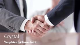  Presentation with partners - PPT theme having closeup-of-handshake-of-business background and a coral colored foreground