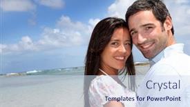  Presentation with honeymoon - Presentation enhanced with closeup of happy couple on honeymoon travel background and a sky blue colored foreground