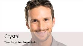  Presentation with bag iv fluid closeup saline - Colorful slide set enhanced with closeup of happy young man backdrop and a soft green colored foreground