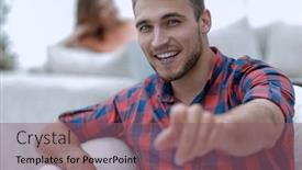  Presentation with forward - Amazing presentation theme having closeup-of-happy-young-man backdrop and a violet colored foreground