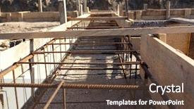  Presentation with reinforcement steel - PPT theme consisting of closeup of house foundation steel background and a tawny brown colored foreground