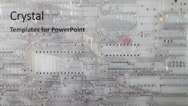  Presentation with blue circuit board solderings - Amazing PPT theme having printed circuitboard - closeup of industrial circuit board backdrop and a light gray colored foreground
